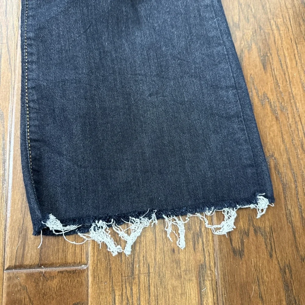 Anthropologie Pilcro Wanderer High Rise Crop Flare Jeans 32 Raw Hem Dark Wash - Picture 3 of 8